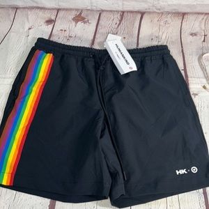 Prime Adult Humankind Swim Trunks Black Rainbow Striped